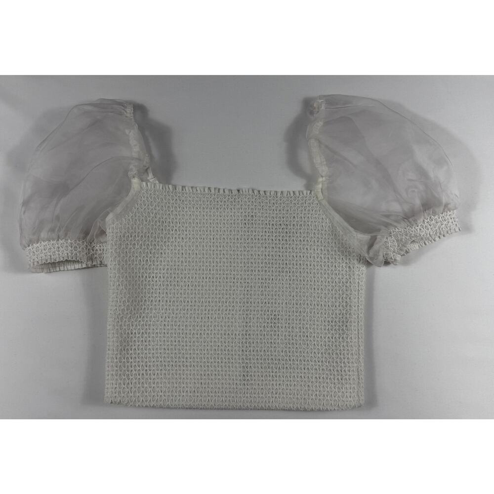 Alice + Olivia NWT Eliana Puff Sleeve White XS Smocked Body Crop Top - Picture 5 of 11